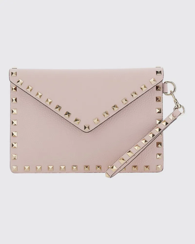 Valentino Garavani Rockstud Umschlag-Clutch aus genarbtem Leder mit Nieten Pink