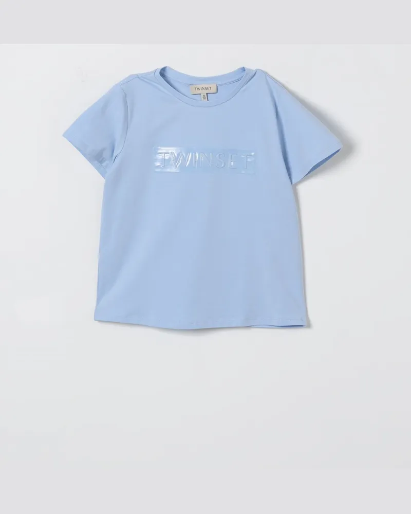Twin-Set Baumwoll-T-Shirt mit Logo Hellblau