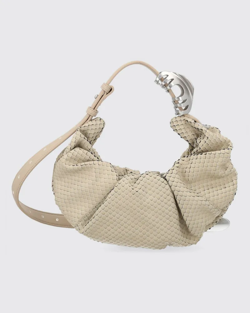 Diesel Grab-D Schultertasche aus Leder in Python-Optik mit Oval D-Logo Beige