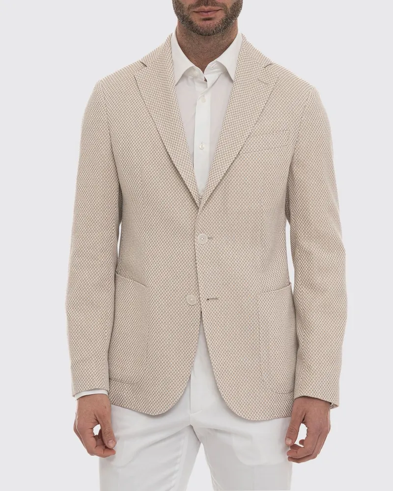 HUGO BOSS Einreihiger Blazer aus strukturierter Baumwollmischung Nude