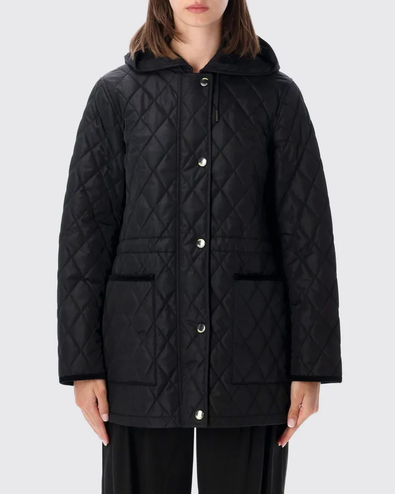 Burberry Gesteppter Nylon-Daunenmantel mit Kapuze Schwarz