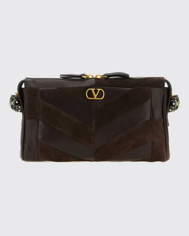 Valentino Garavani Panthea Umhängetasche aus Wildleder mit VLogo und Strass Ebony