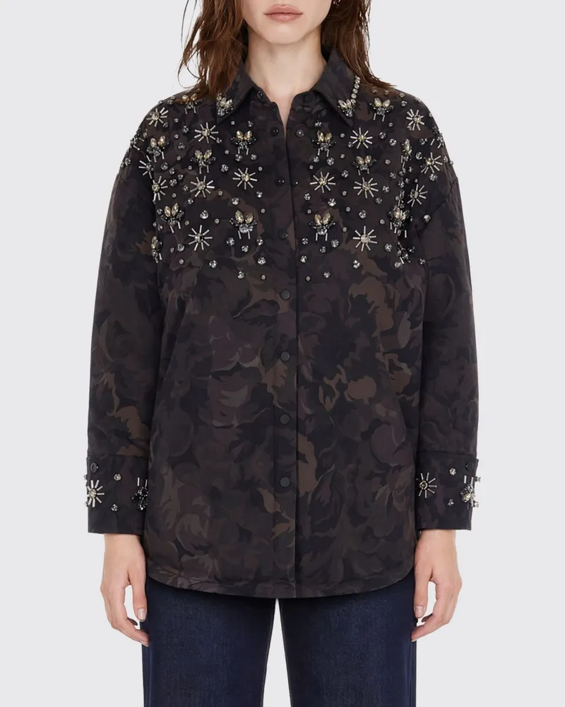 Pinko Hemdjacke mit floraler Stickerei und Strassapplikationen Grün