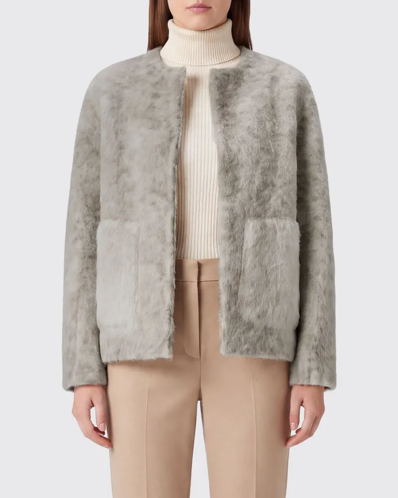 Avant Toi Kurzer Mantel aus Alpaka-Woll-Mischung mit Rundhalsausschnitt und aufgesetzten Taschen Grün