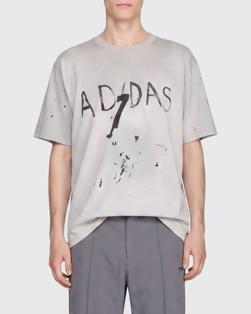 adidas T-Shirt aus Baumwolle mit kontrastierendem Logo und überschnittenen Schultern Grau