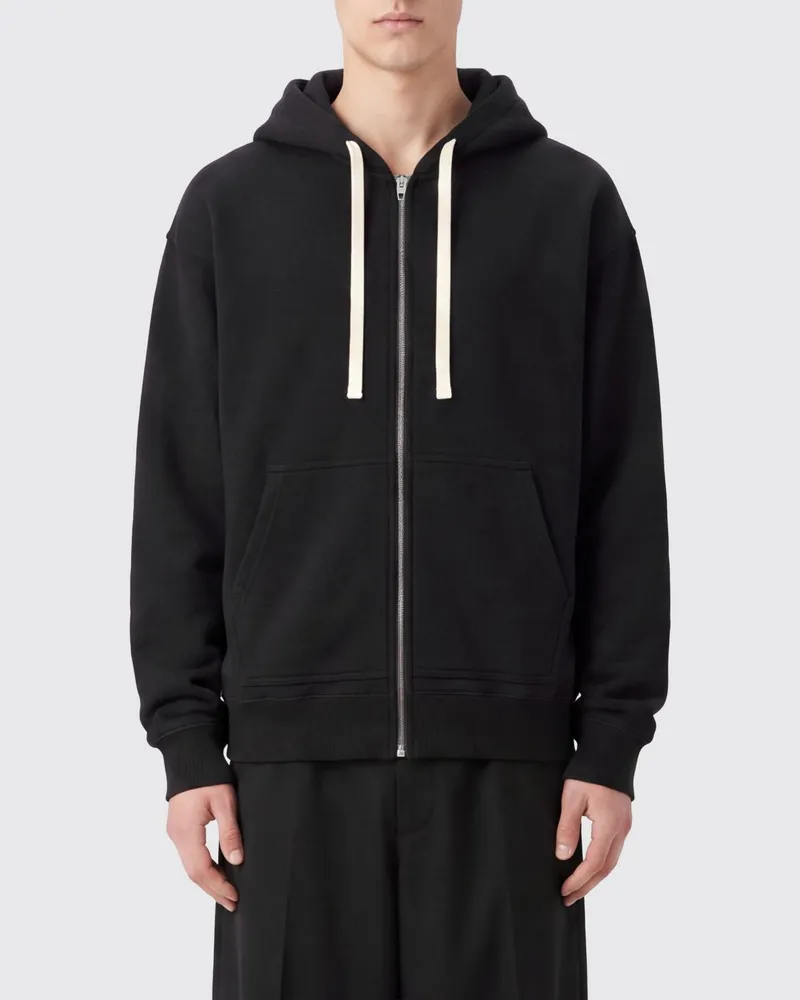 Jil Sander zweifarbiger Zip-Up-Hoodie aus reiner Baumwolle Schwarz