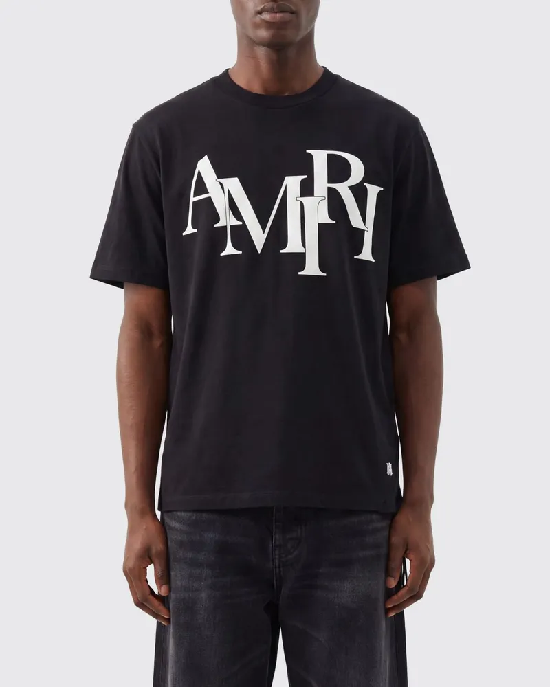 Amiri Baumwoll-T-Shirt mit Rundhalsausschnitt und Logo-Print auf der Brust Schwarz