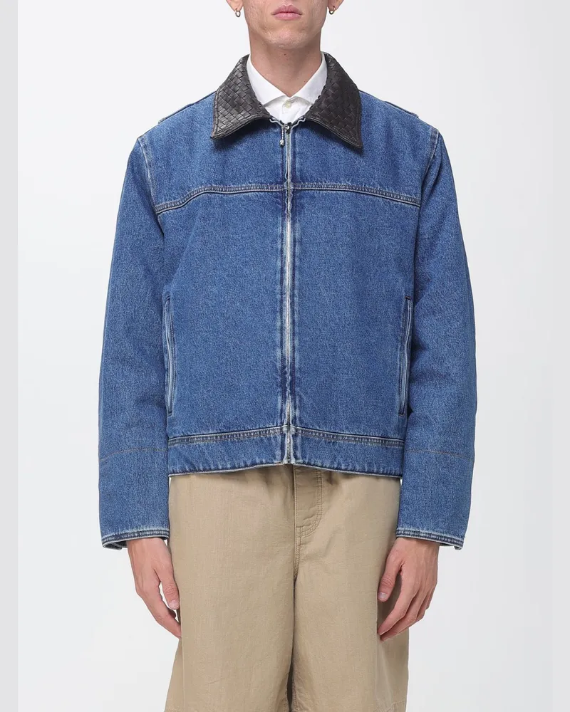 Bottega Veneta Jeansjacke aus Baumwolldenim mit Lederkragen Navy