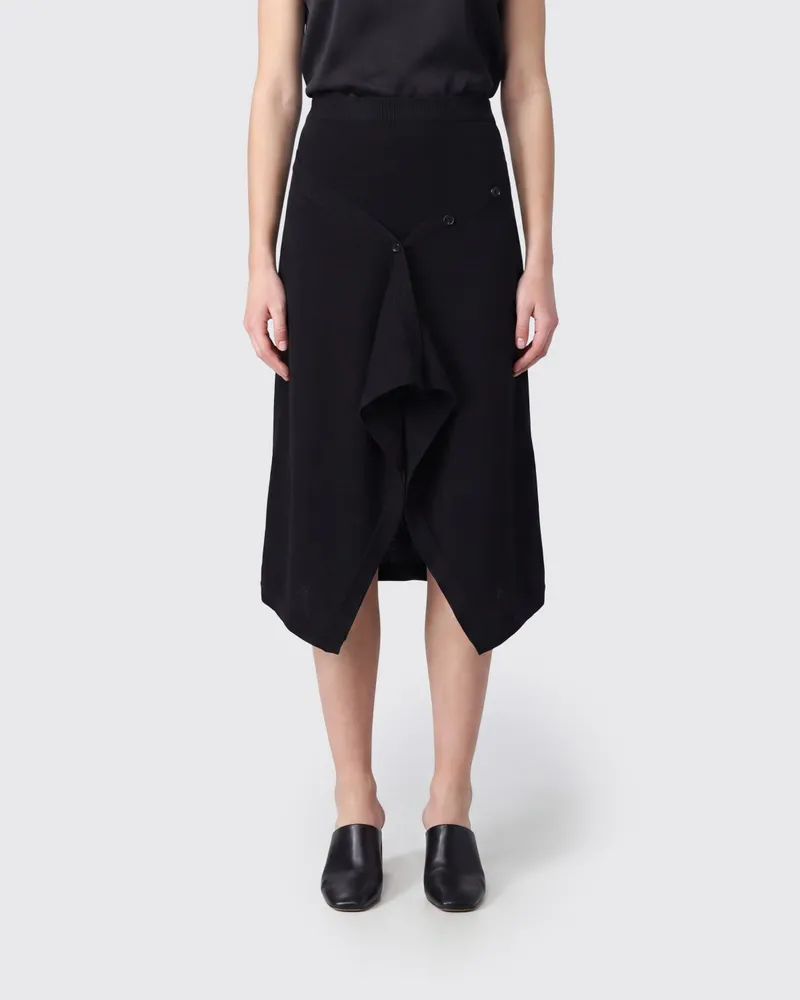 Christophe Lemaire Asymmetrischer Midirock mit hoher Taille aus Wollmischstrick Schwarz