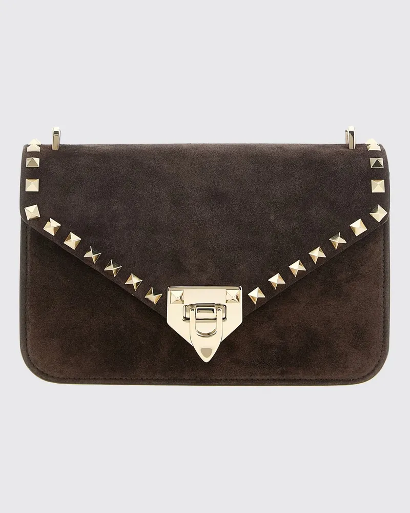 Valentino Garavani Rockstud Mini-Umhängetasche aus Veloursleder mit Nieten Braun