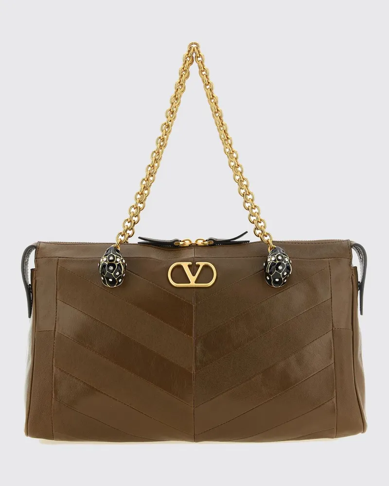 Valentino Garavani Panthea Schultertasche aus Leder mit Chevron-Stickerei Braun