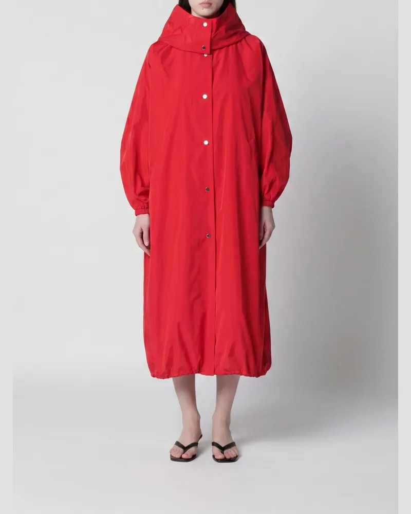 Róhe Langer Oversize-Parka aus Seidenmischung mit Kapuze und Ballonärmeln Rot