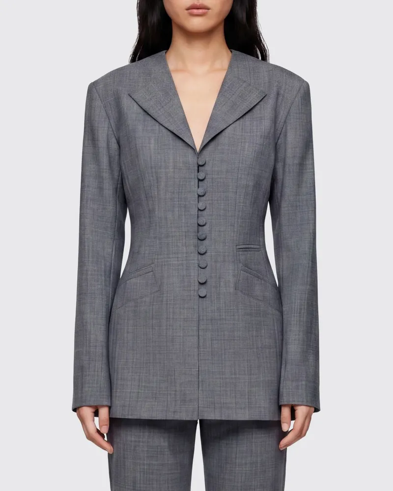 Ganni Einreihiger Blazer aus Wollmischung Grau