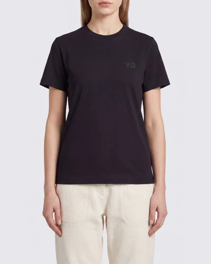 Y-3 Rundhals-T-Shirt aus Baumwolle mit kurzen Ärmeln und Ton-in-Ton-Logo Schwarz