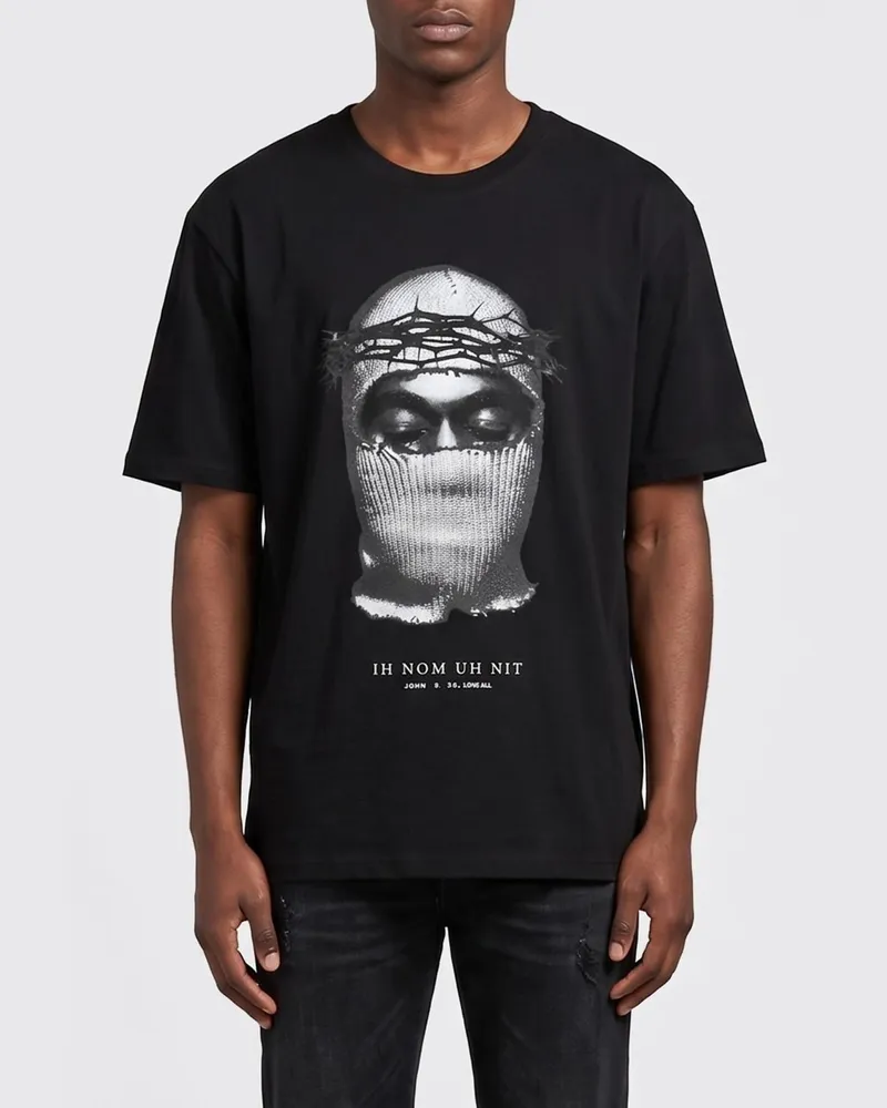 IH NOM UH NIT Bedrucktes Baumwoll-T-Shirt Schwarz