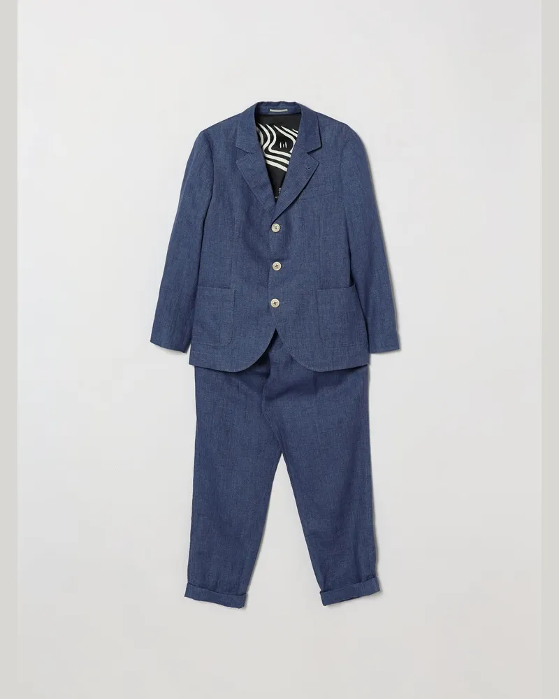 Brunello Cucinelli 2-teiliger Einreiher-Anzug aus Baumwolle für Jungen Blau