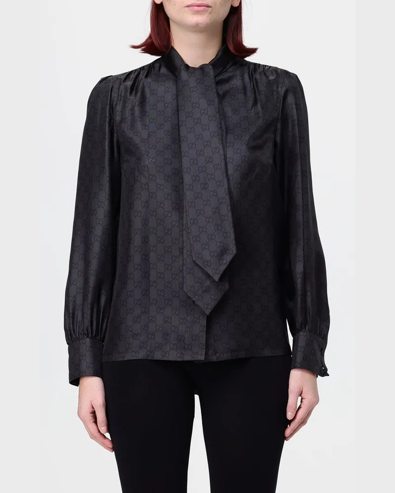 Gucci Schluppenbluse aus reiner Seide mit durchgehendem GG-Monogramm Schwarz