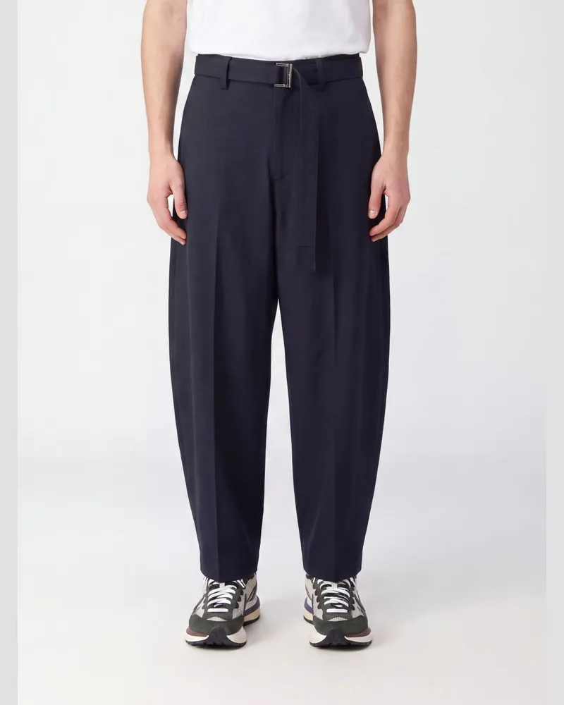 Sacai Hose mit weitem Bein aus Wollmischung und verstellbarem Taillengürtel Schwarz