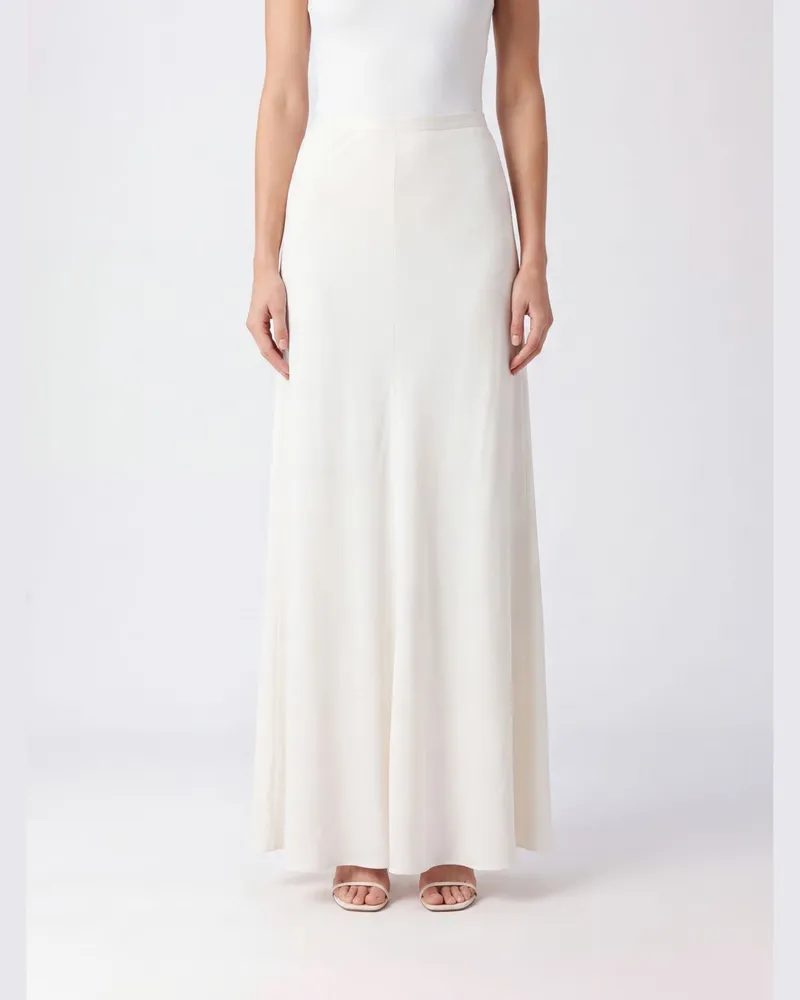 Alberta Ferretti Langer Satin-Bleistiftrock mit hoher Taille und asymmetrischem Saum Nude