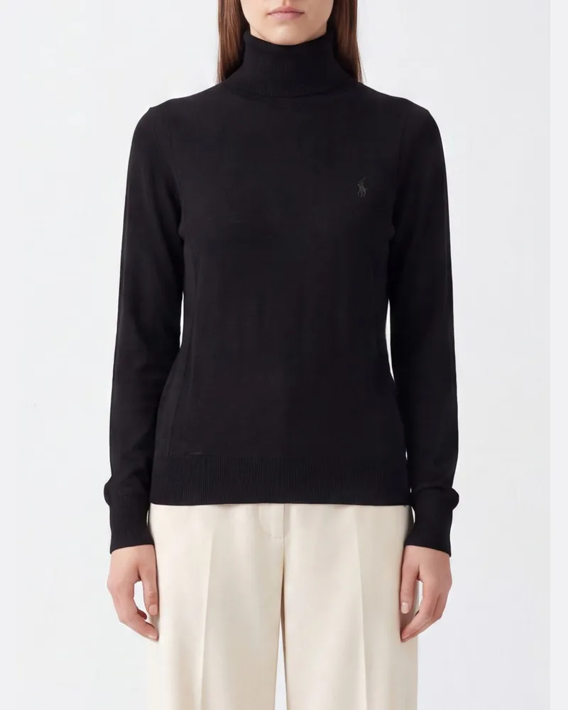Ralph Lauren Langärmeliger Rollkragenpullover aus Wolle mit Pony-Logo Schwarz