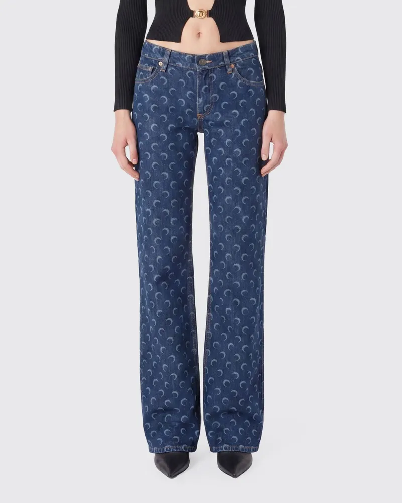 Marine Serre Flared Jeans aus Denim mit Monogramm-Print Blau