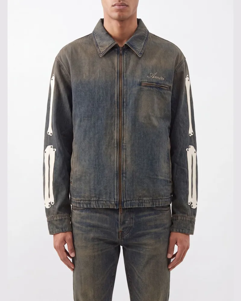 Amiri Vintage-Jeansjacke im Hemdenstil mit Logo und Grafikdruck Blau