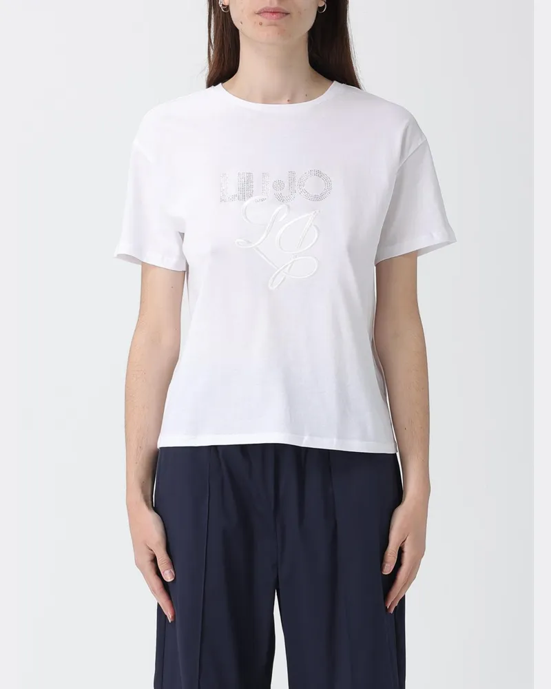 Liu Jo Baumwoll-T-Shirts mit Strass-Logo Milch