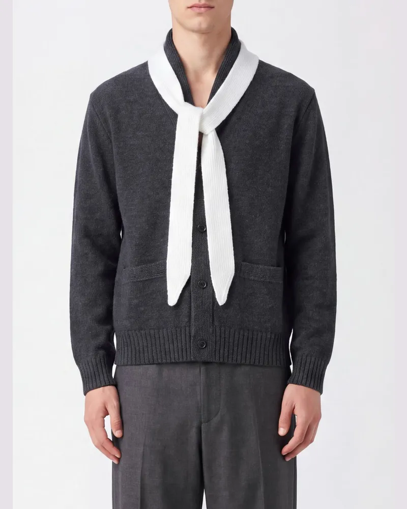Sacai Cardigan aus reiner Wolle von mit Schalkragen und aufgesetzten Taschen Grau