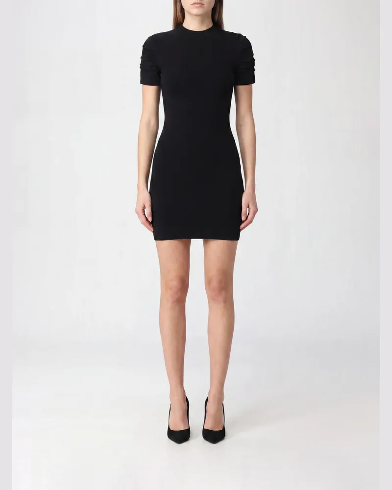 Alexander Wang Etuikleid-Minikleid aus Jersey mit gerafften Schultern und Kontrastlogo Schwarz