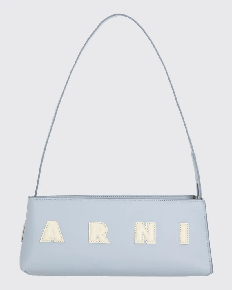 Marni Schultertasche aus Kalbsleder mit Logo Blau