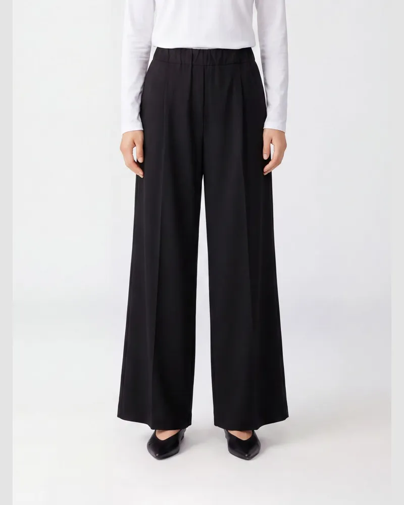 Semicouture Palazzo-Hose aus Wollmischung mit hohem Bund Schwarz