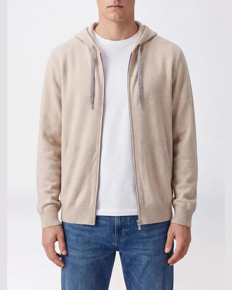 Brunello Cucinelli Reiner Kaschmir-Hoodie mit Reißverschluss von Sand