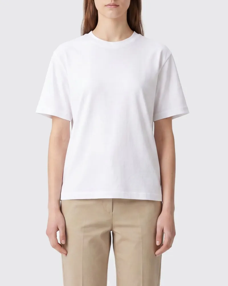 Dunst Baumwoll-T-Shirt mit Rundhalsausschnitt und überschnittenen Schultern Weiß