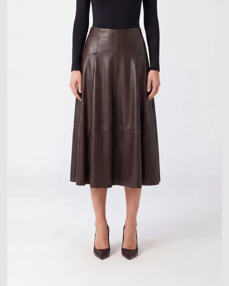 Liu Jo High-Waist A-Linien-Midirock aus Kunstleder Braun