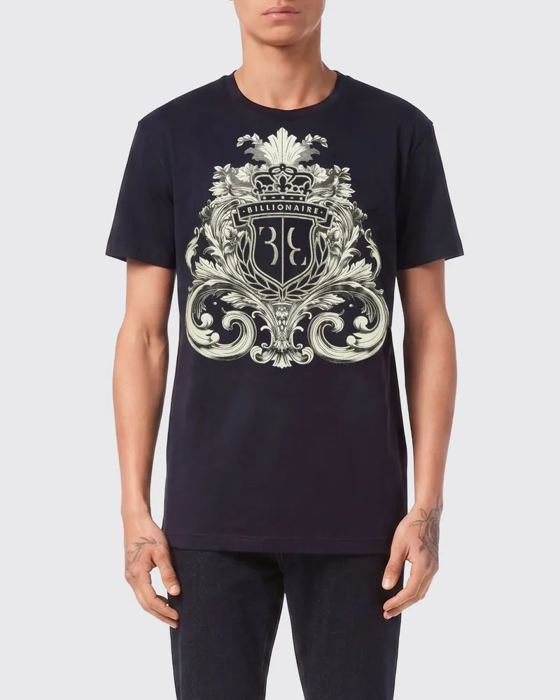 Billionaire Bedrucktes Baumwoll-T-Shirt Blau