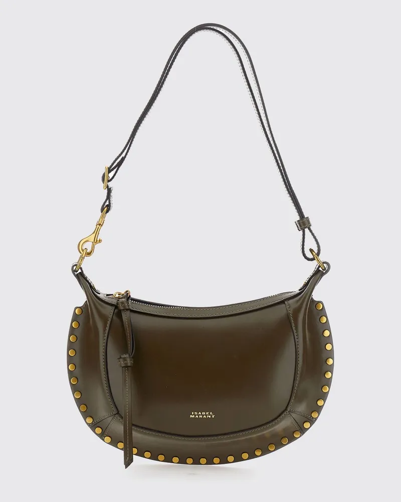 Isabel Marant Oskan Moon Schultertasche aus Leder in Halbmondform mit Nieten Grün