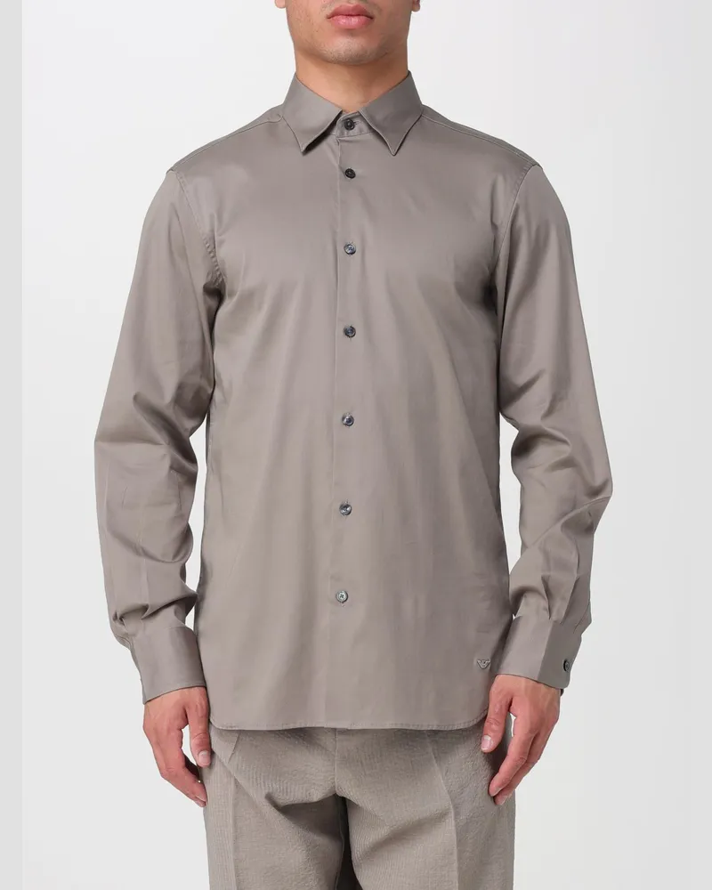 Emporio Armani Klassisches Hemd aus Stretch-Baumwolle Grau