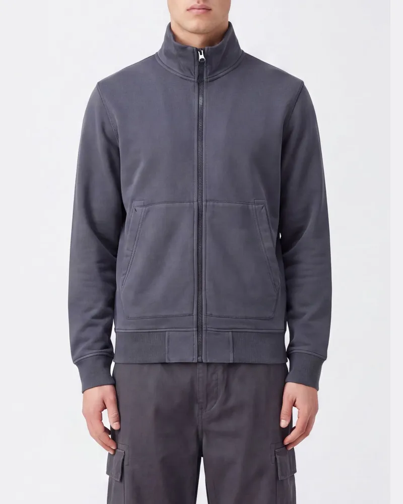 Stone Island Baumwoll-Sweatshirt mit Reißverschluss, Stehkragen und Kompass-Logo Grau
