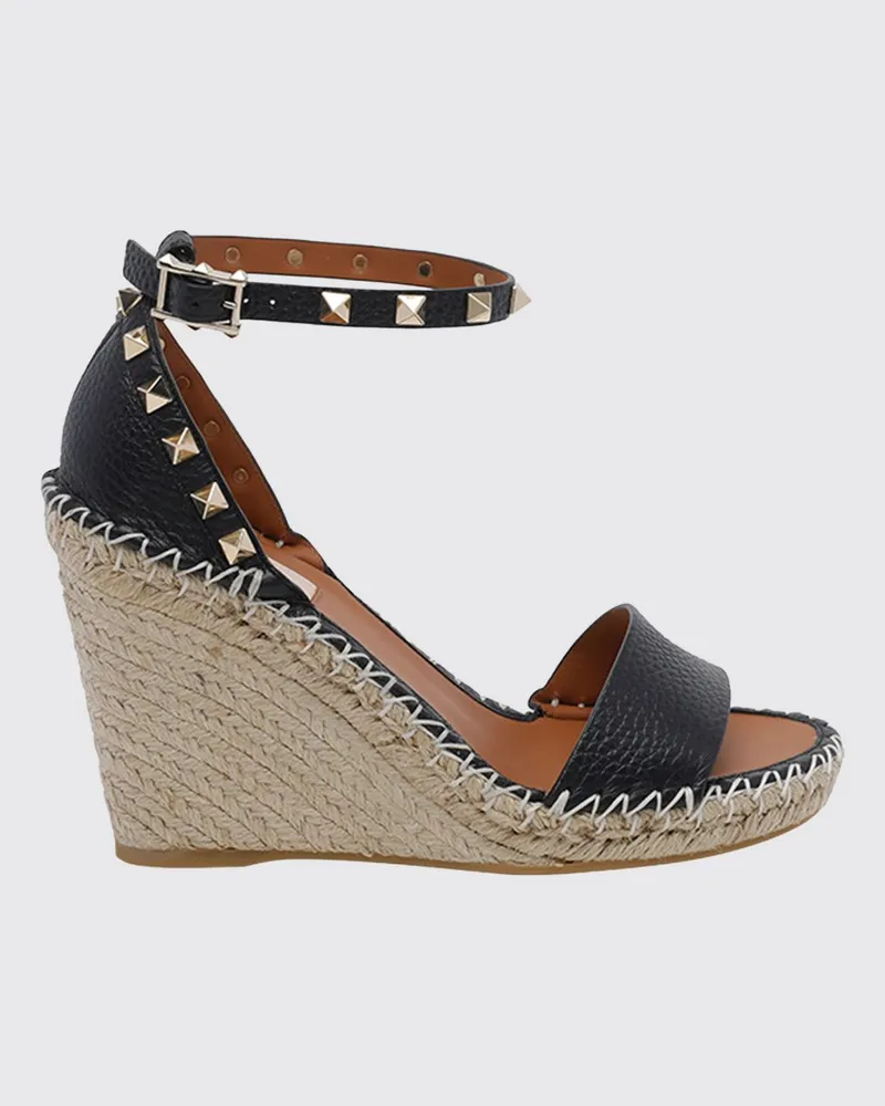 Valentino Garavani Rockstud Keilsandalen aus genarbtem Leder Schwarz