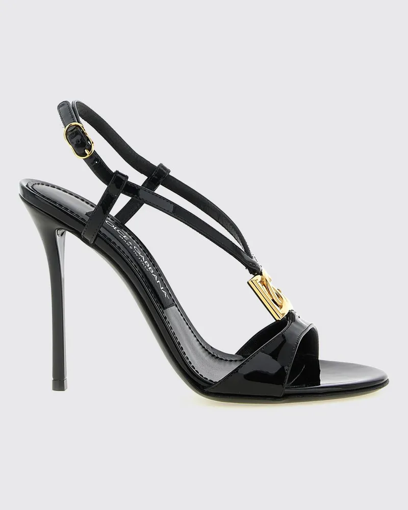 Dolce & Gabbana DOLCE  GABBANA Slingback-Sandalen aus Lackleder mit hohem Absatz und DG-Logo von Dolce & Gabbana Schwarz