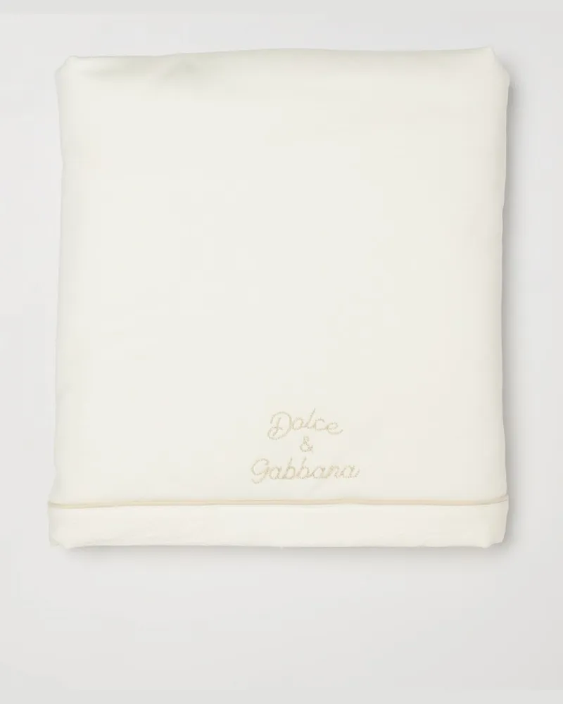 Dolce & Gabbana DOLCE  GABBANA Wiegedecke Dolce & Gabbana aus Leinen und Baumwolle mit gesticktem Logo Weiß
