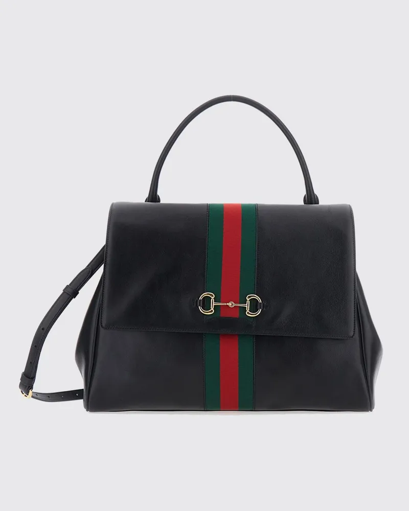 Gucci Große Paparazzo Schultertasche von aus Glattleder mit Horsebit-Detail Schwarz