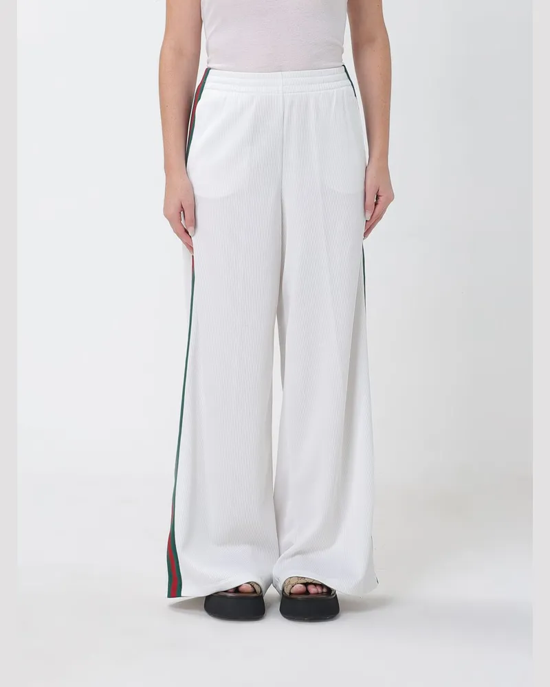 Gucci Weit geschnittene Jogginghose aus Baumwolljersey mit hoher Taille und Web-Logo Weiß