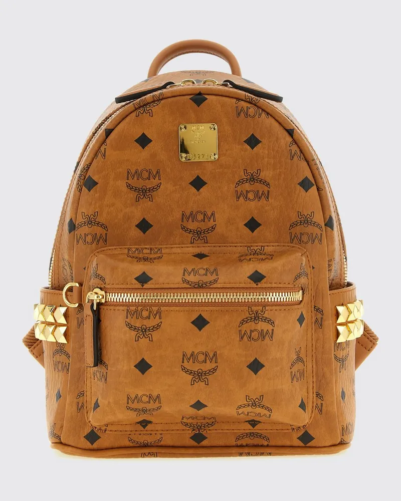MCM Stark Rucksack aus beschichteter Baumwolle mit Logo-Print und seitlichen Nieten Braun