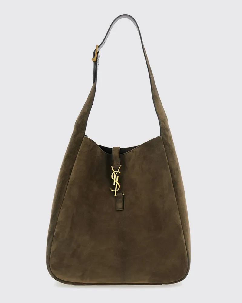 Saint Laurent Le 5 à 7 Schultertasche von aus Kalbsveloursleder mit Etui Grün