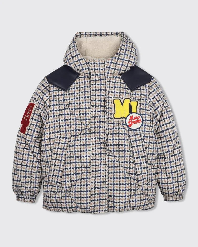 Marc Jacobs Daunenjacke für Jungen mit Kapuze und Hahnentritt-Karomuster Beige