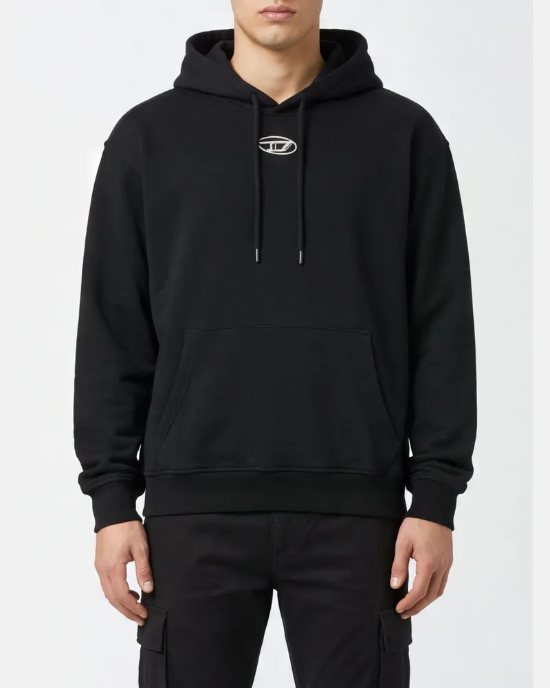 Diesel Relaxed-Fit-Hoodie aus Baumwolle mit gesticktem Oval-D-Logo Schwarz