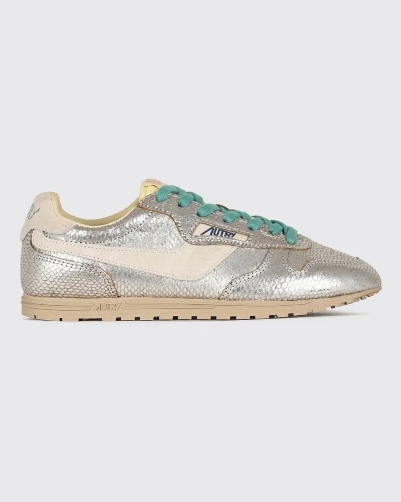 AUTRY Windspin Sneaker aus Leder und laminiertem Leder mit geschnitztem Logo Silber
