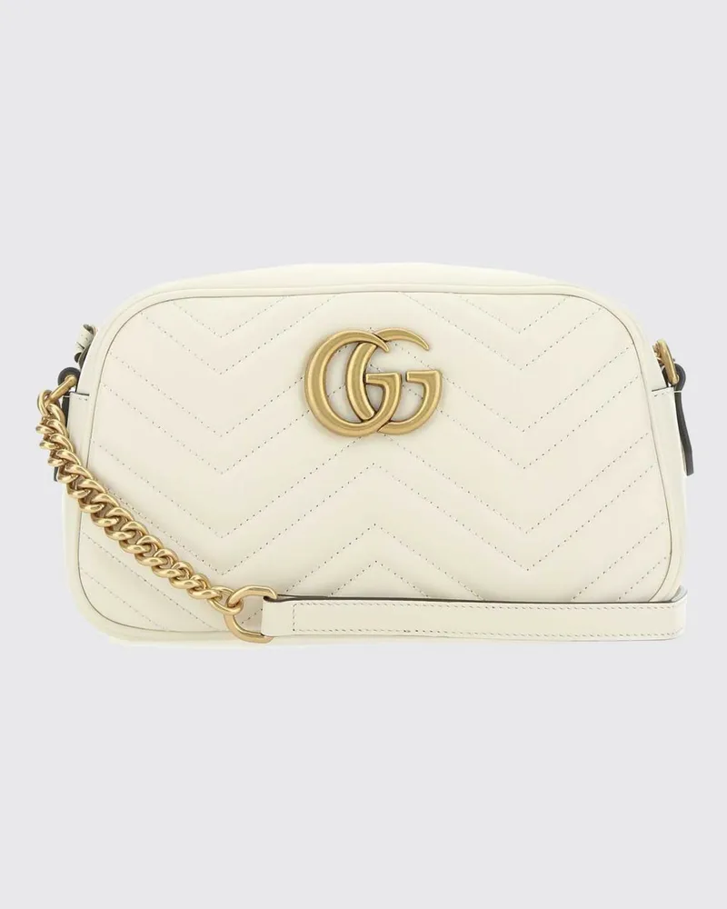 Gucci GG Marmont Schultertasche aus Nappaleder mit Matelassé-Chevron-Muster Weiß