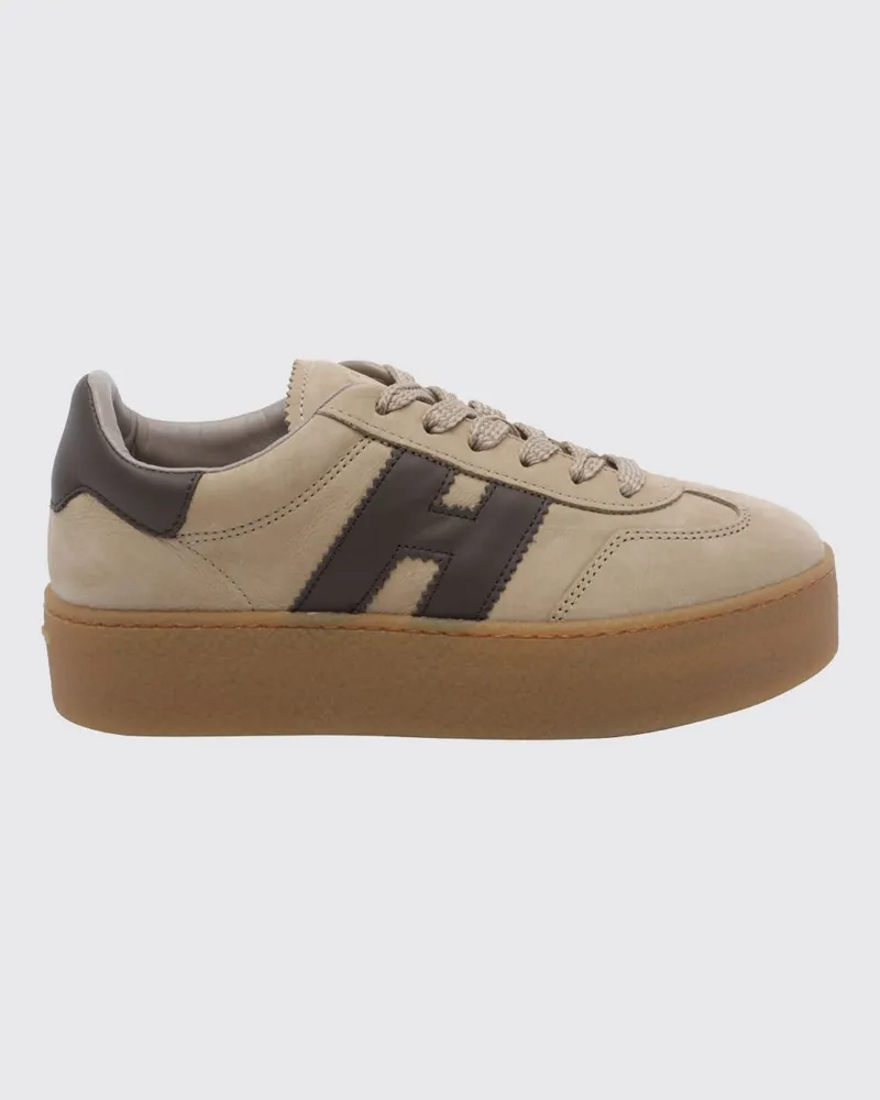 Hogan Cool H698 Plateau-Sneaker aus Leder und Nubuk mit H-Logo Beige